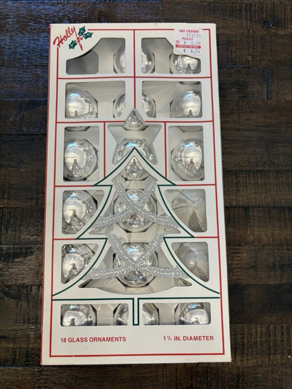 Vintage HOLLY Silver Christmas Ornaments Glass 1 3/4”